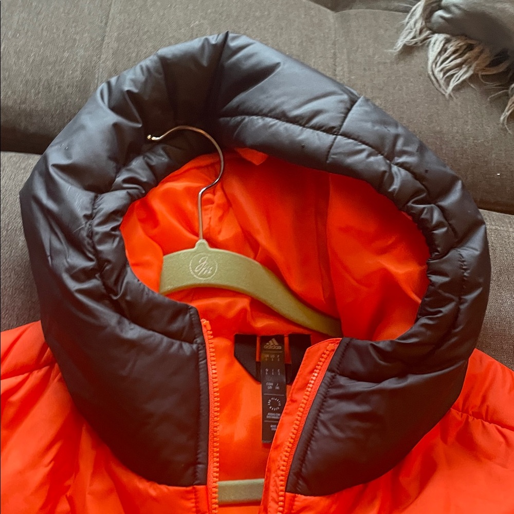 Adidas Men’s Vibrant Orange and Black Puffer Jacket - Picture 2 of 6